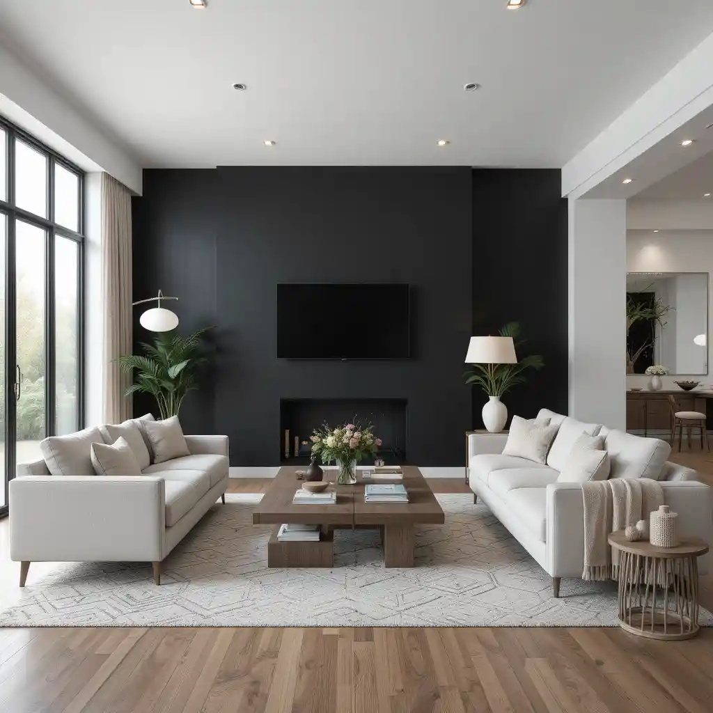 Black Accent Wall with Neutral Furniture