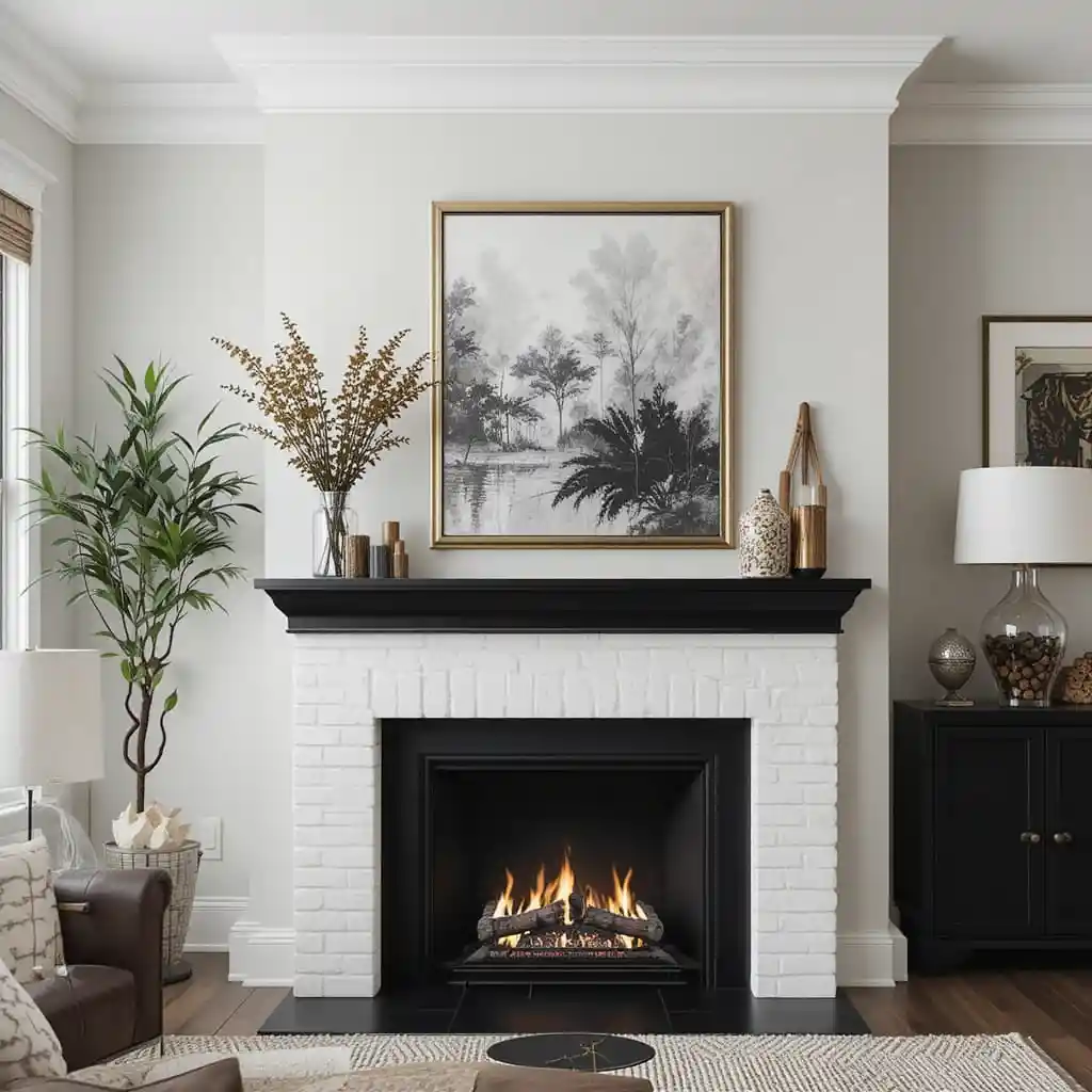 Black Accents in a Neutral Fireplace Design