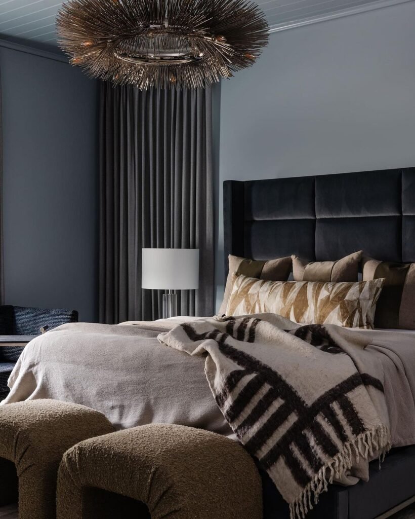 Black And Gray Bedroom With Neutral Color Bedding