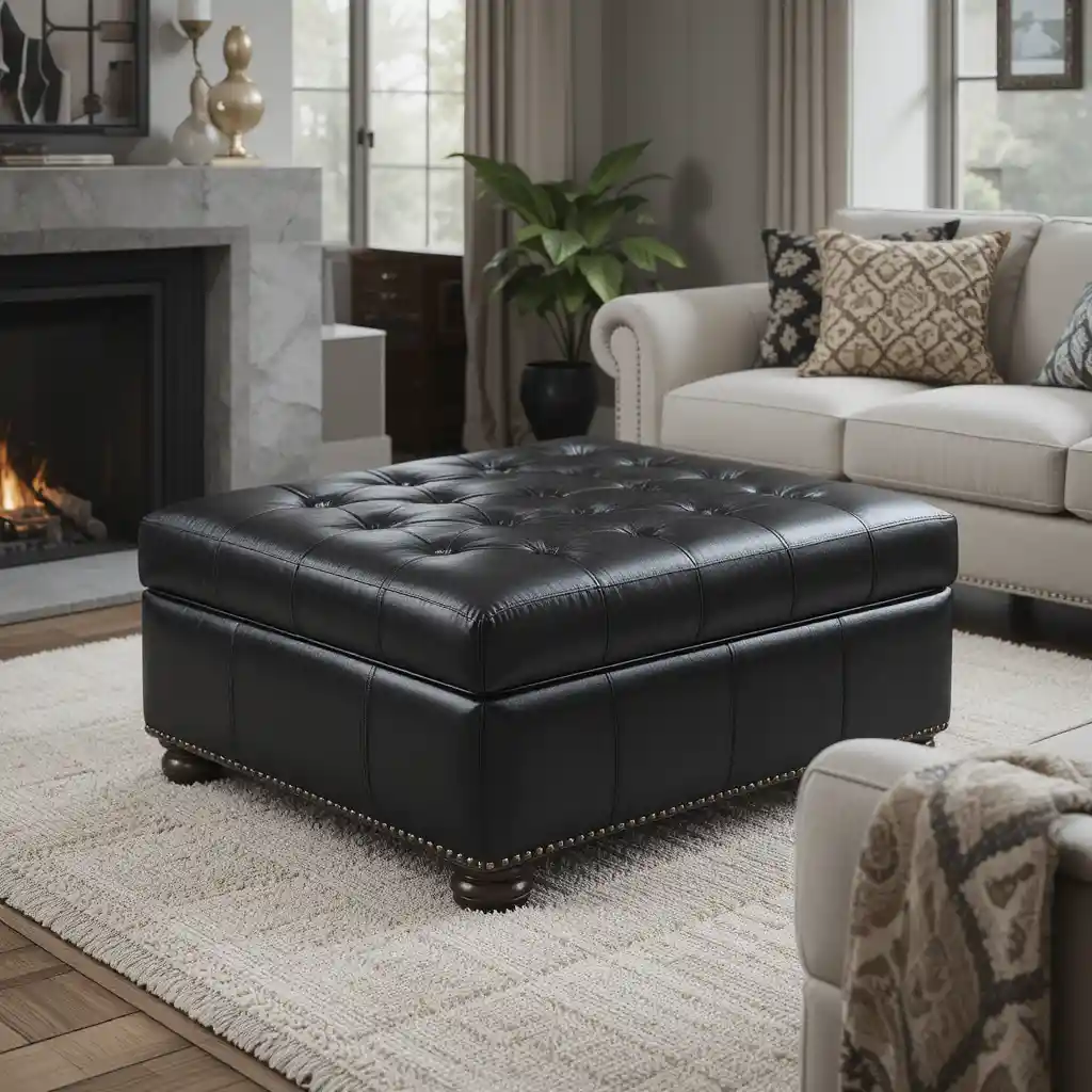 Black Leather Ottoman