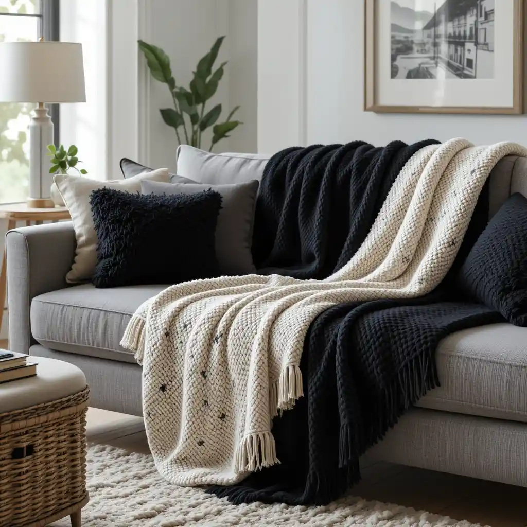 Black and Neutral Throw Blankets