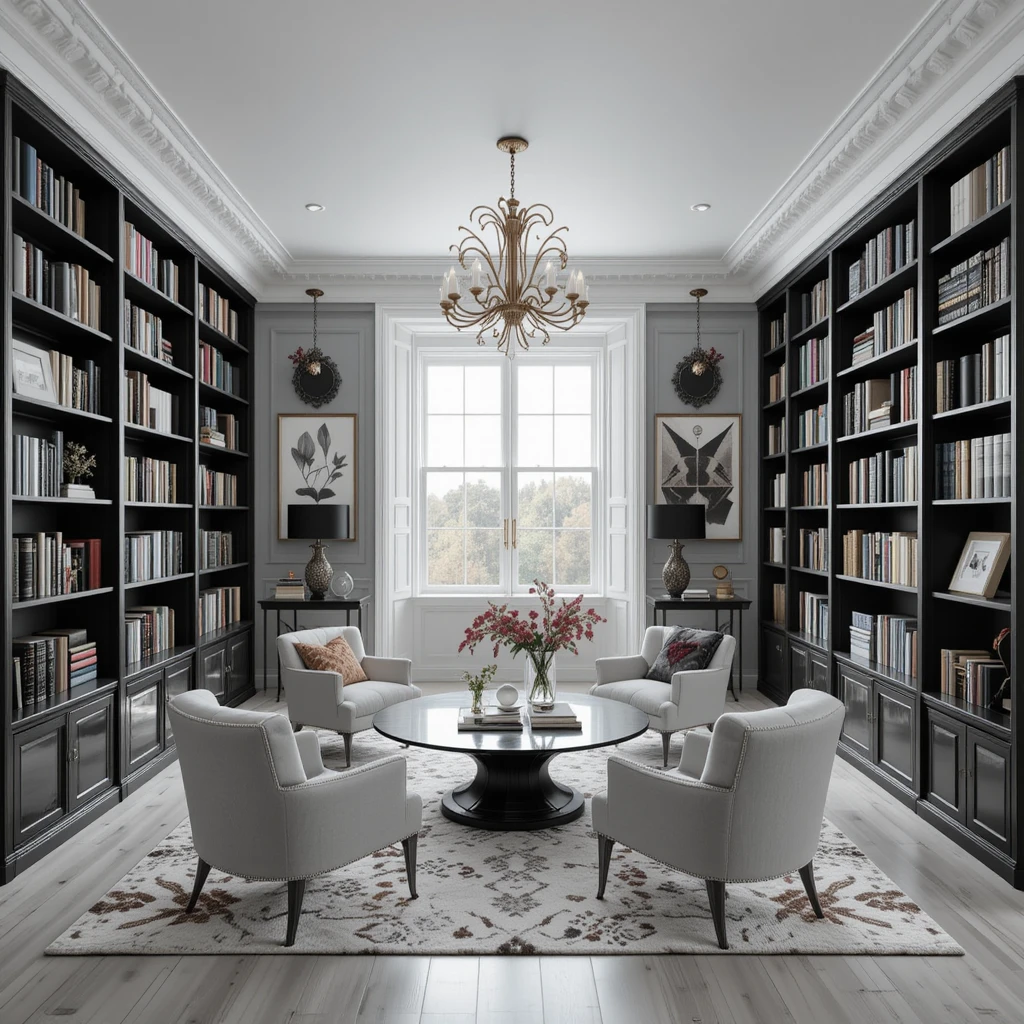 Black and White Library Room Design