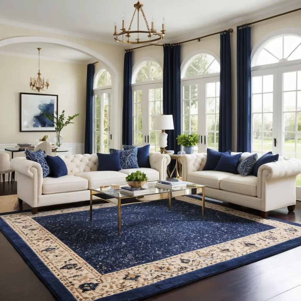 Navy Rug with Cream Furniture