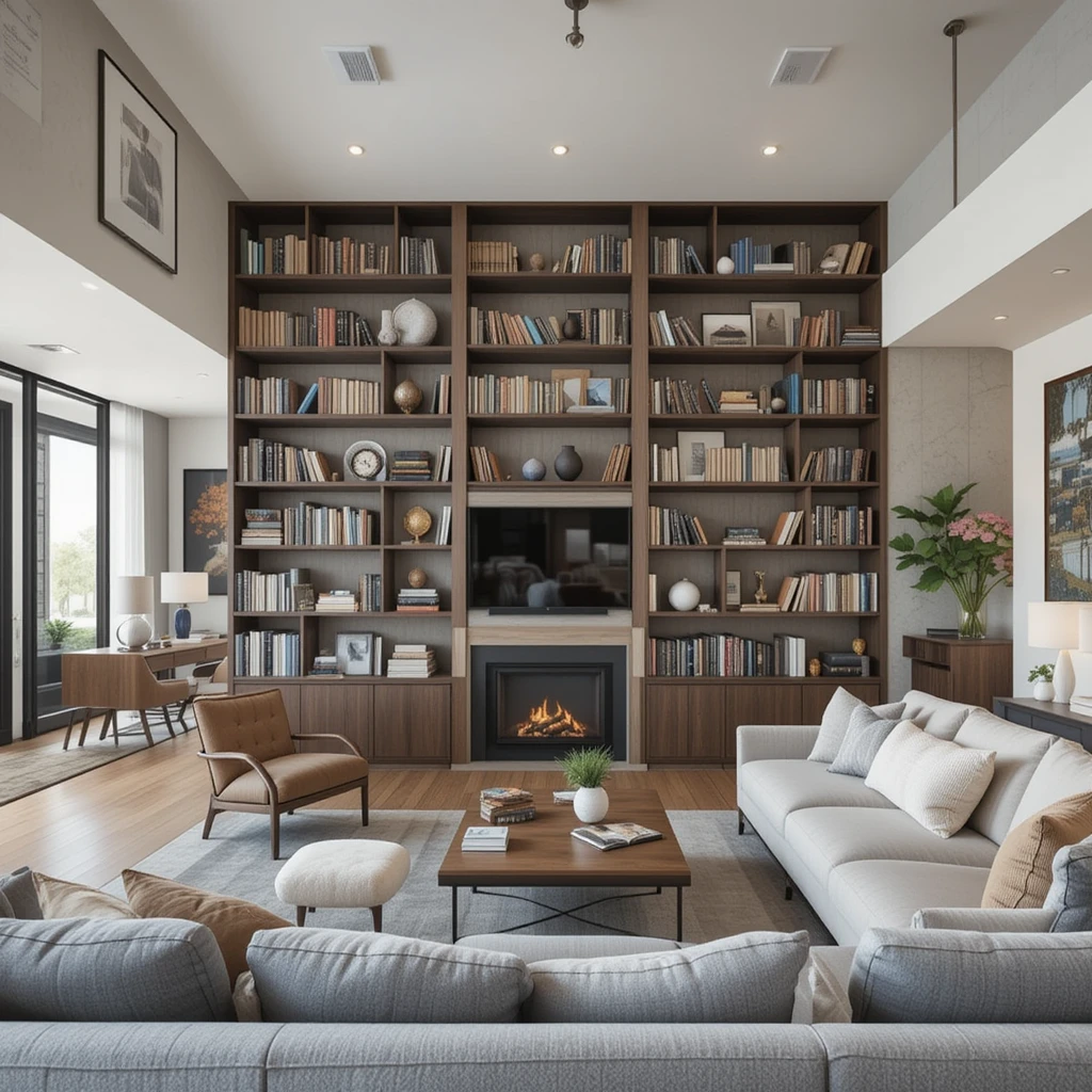 Open Concept Library Room Design