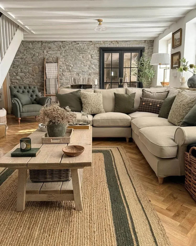 Stone Gray and muted brown living room