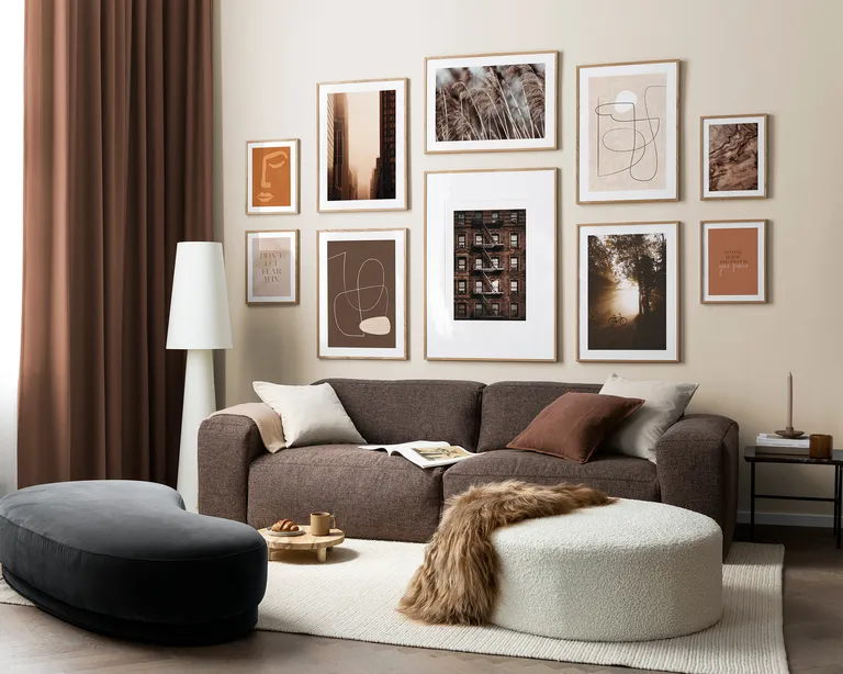 gallery wall to a chic chocolate and grey space