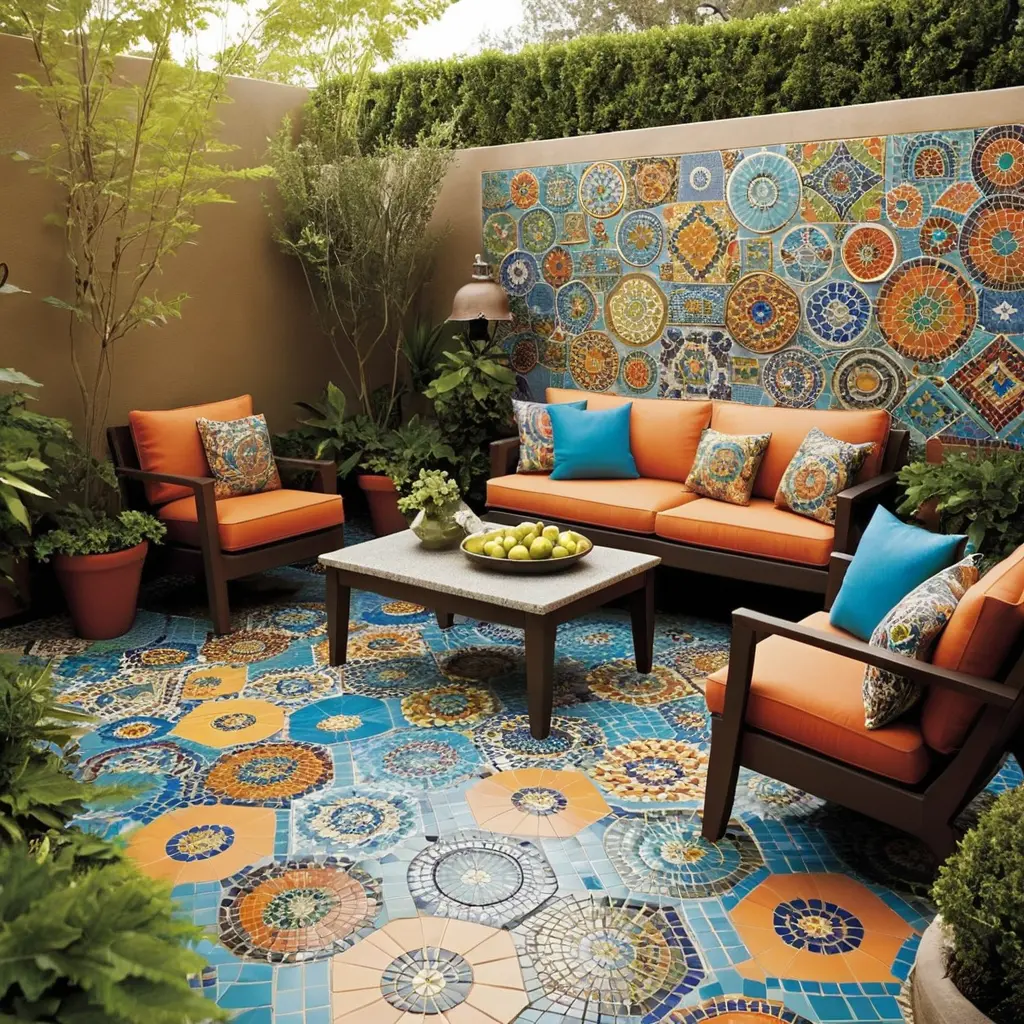 Artistic Patio with Mosaic Tiles