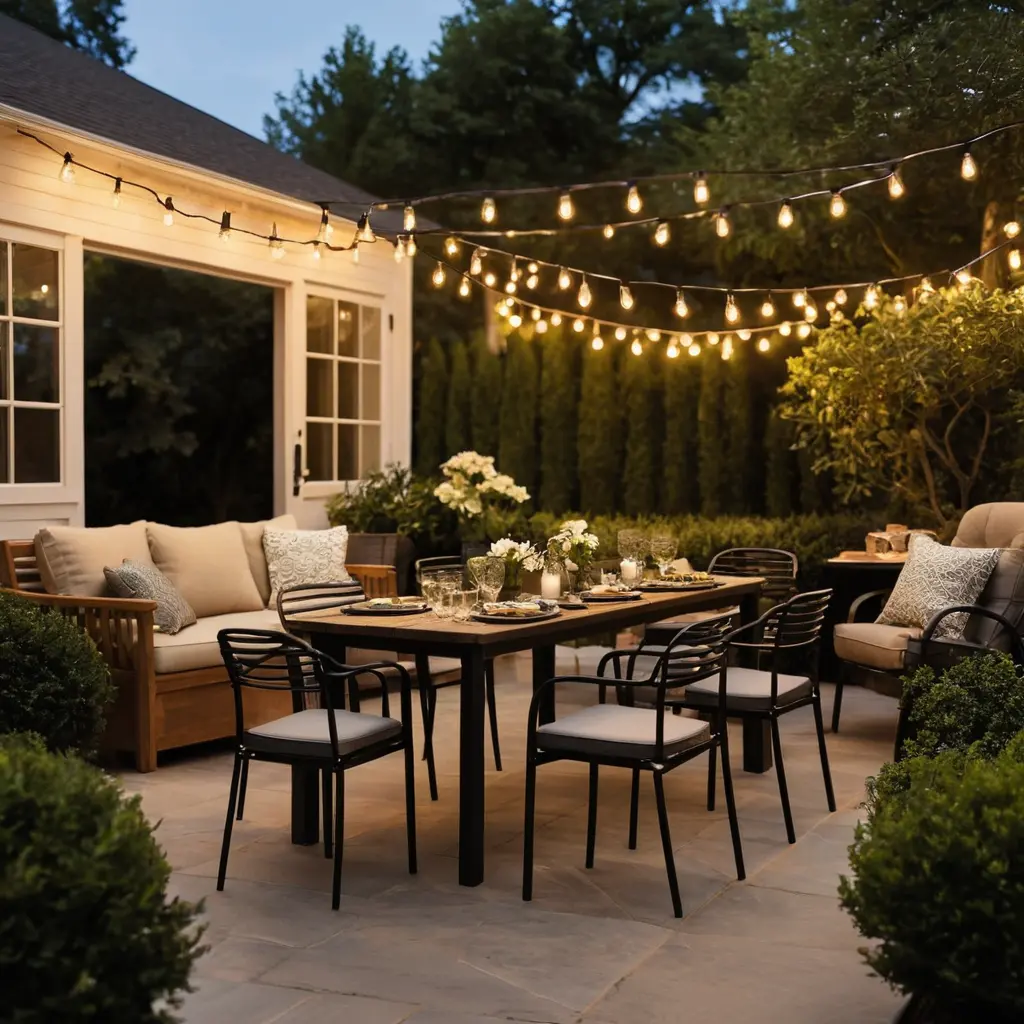 Bistro Lights Around Outdoor Seating