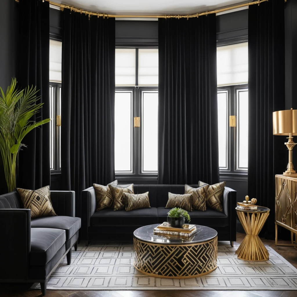 Black Curtains with Art Deco Influences