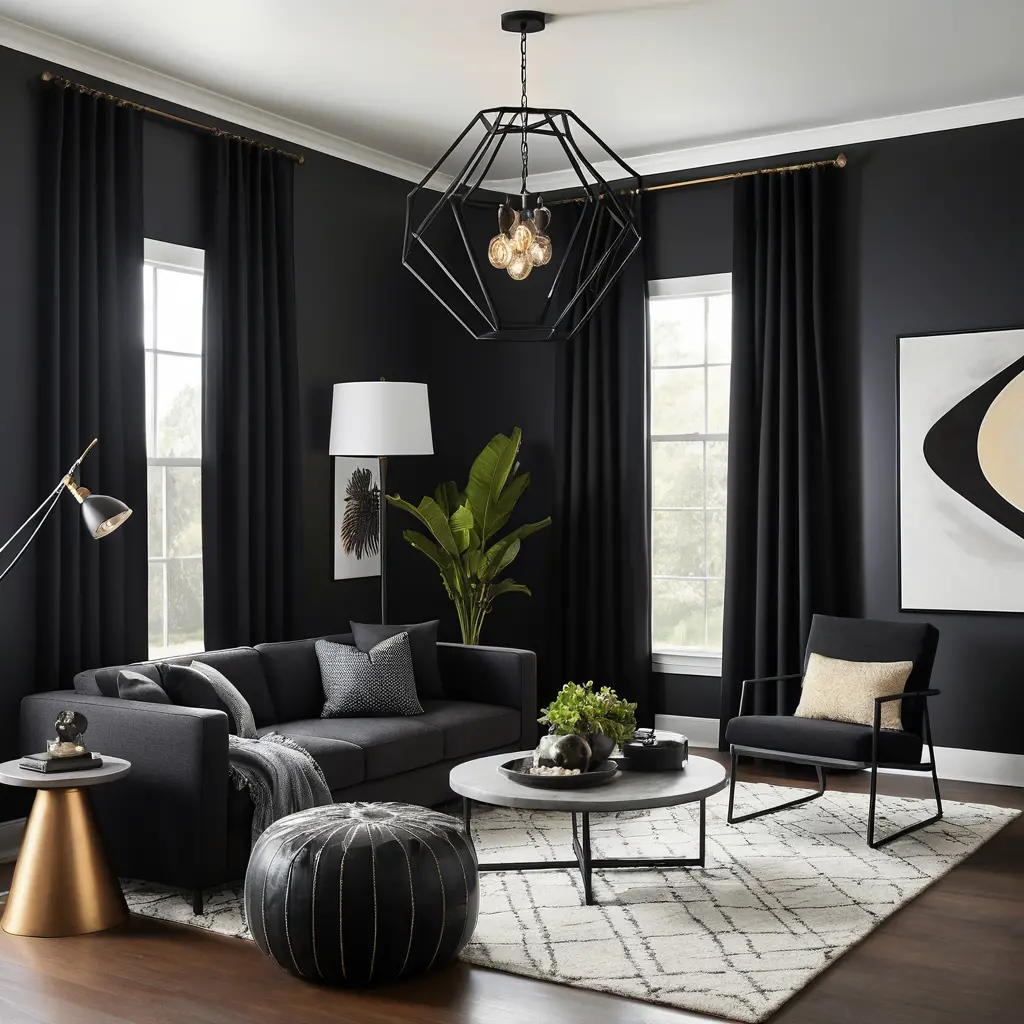 Black Curtains with Artistic Lighting Fixtures