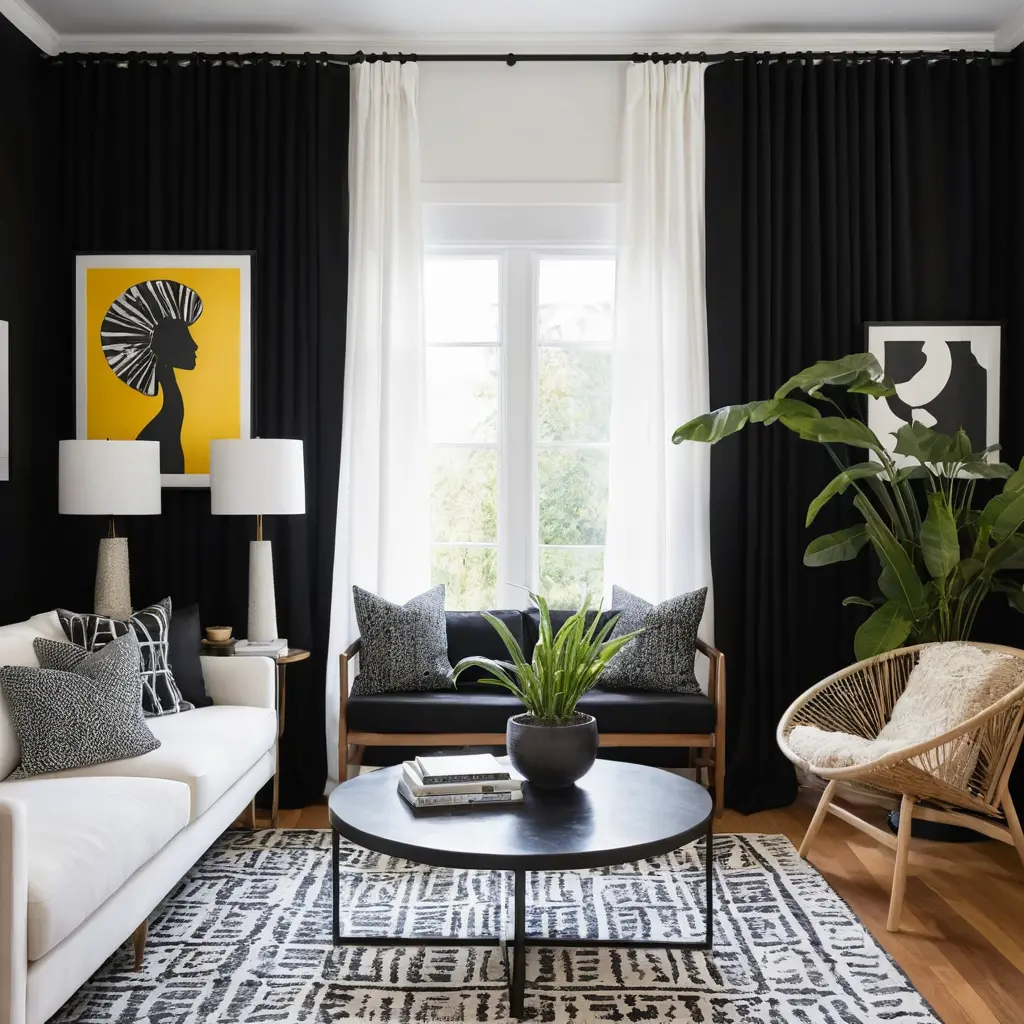 Black Curtains with Artistic Wall Art