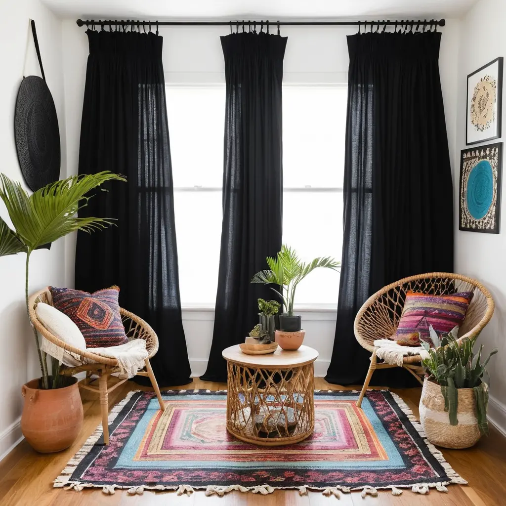 Black Curtains with Boho Accents