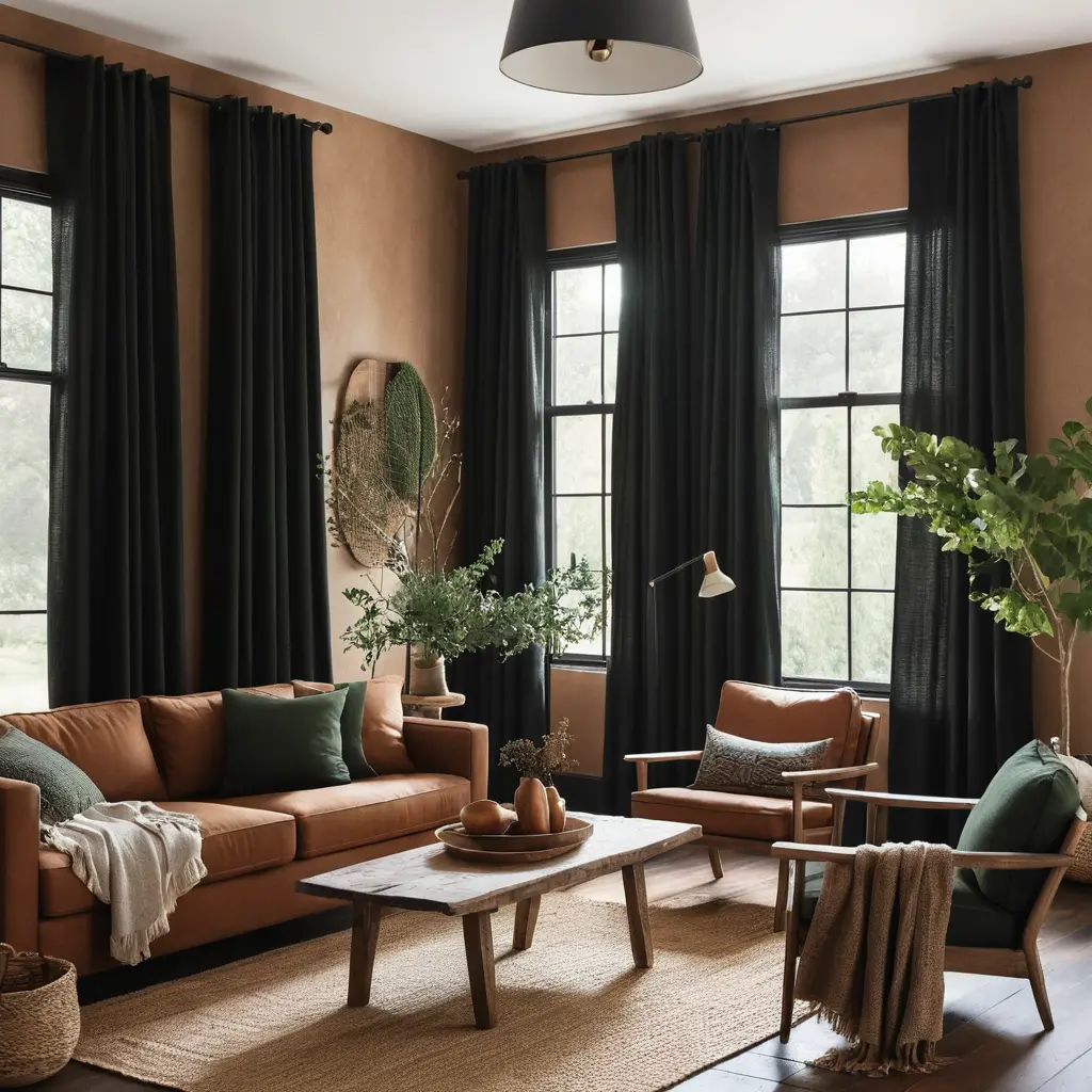 Black Curtains with Earthy Tones