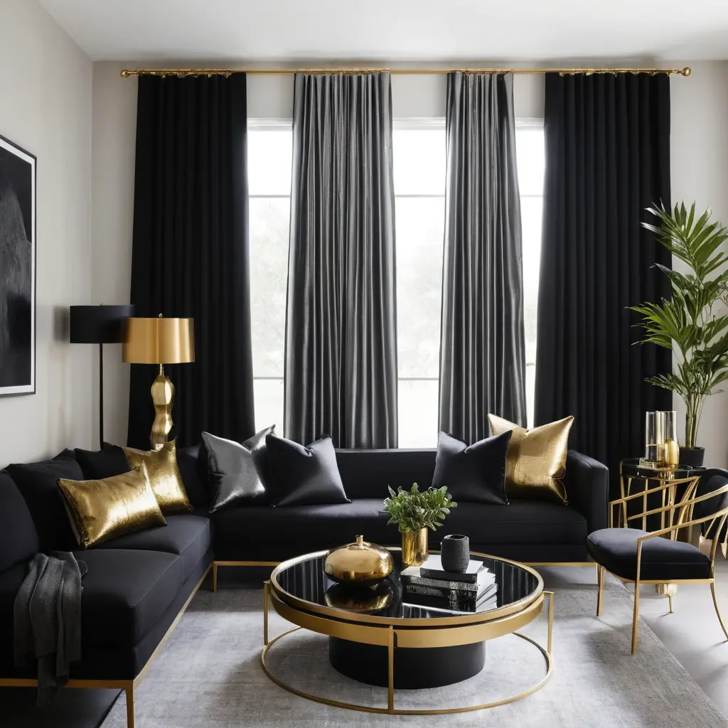 Black Curtains with Metallic Accents