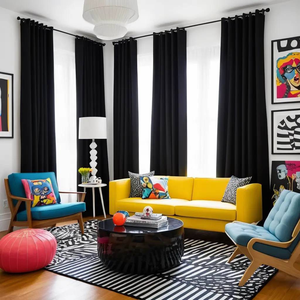 Black Curtains with Retro Pop Art