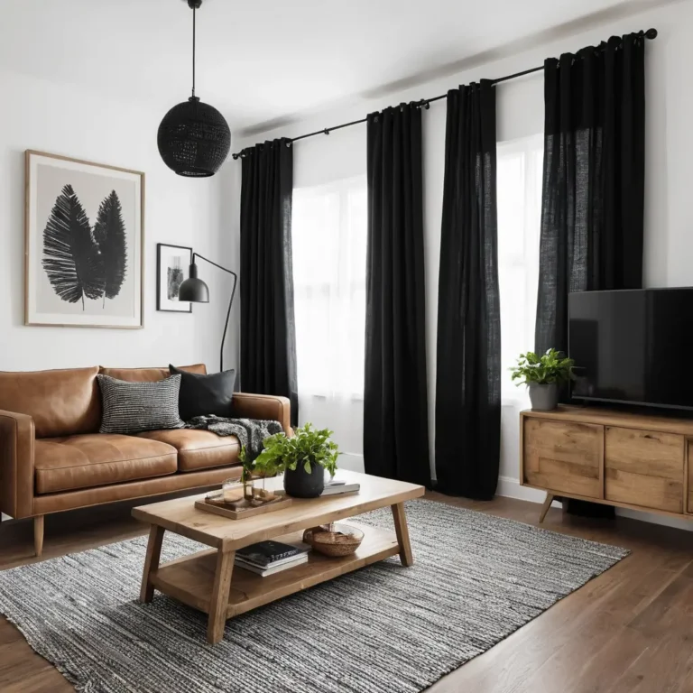 Black Curtains with Wood Accents