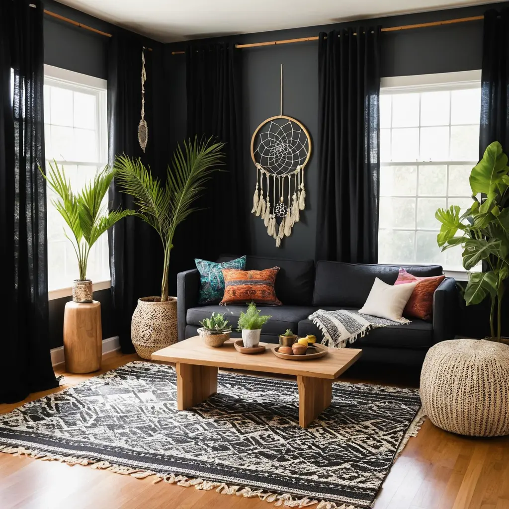 Bohemian Vibes with Black Curtains