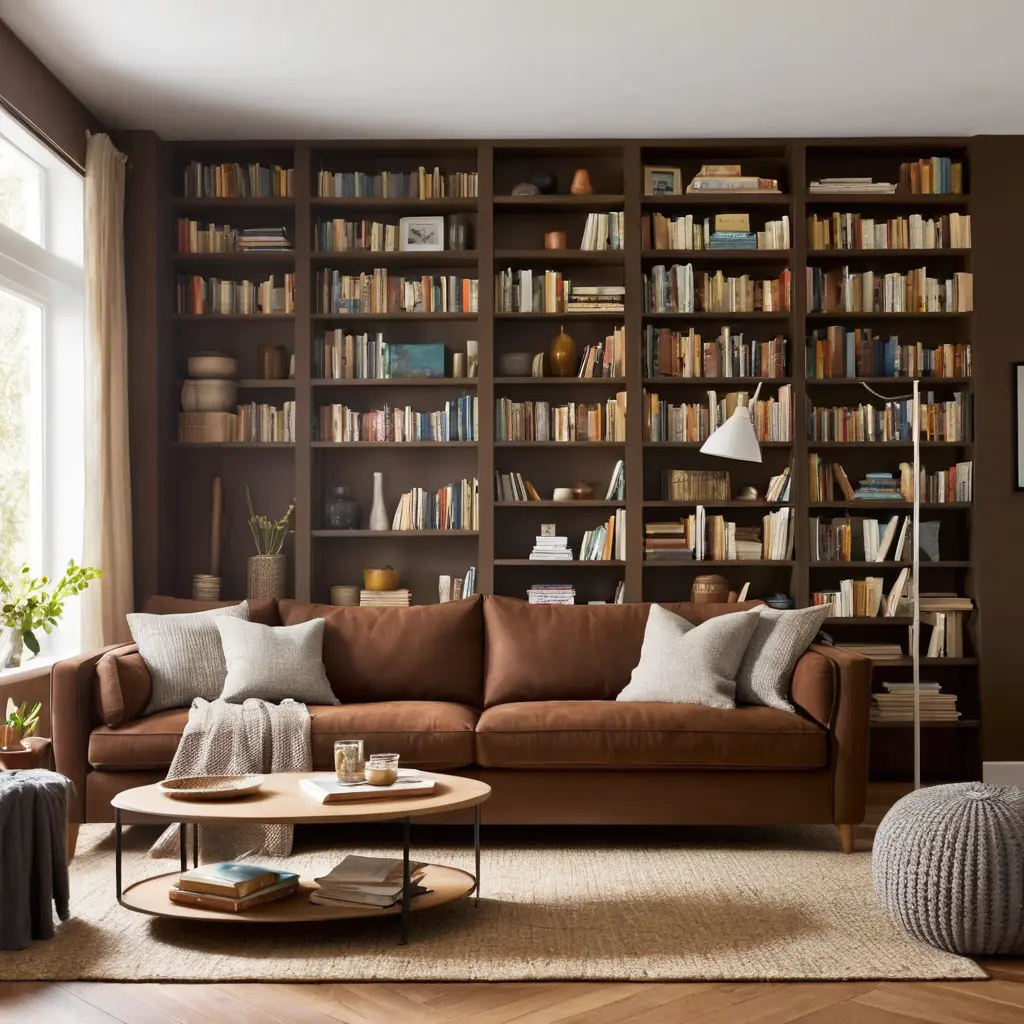 Brown Sofa in a Cozy Reading Nook