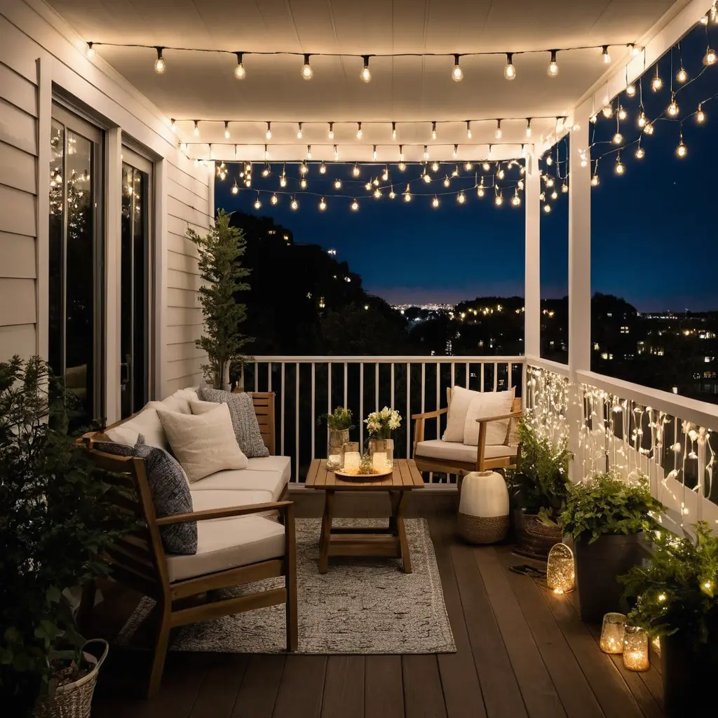 Cascading String Lights from Balcony