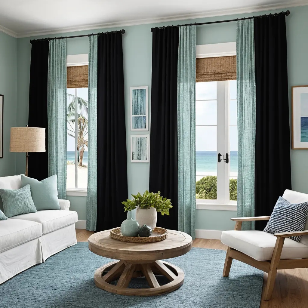 Coastal-Inspired with Black Curtains