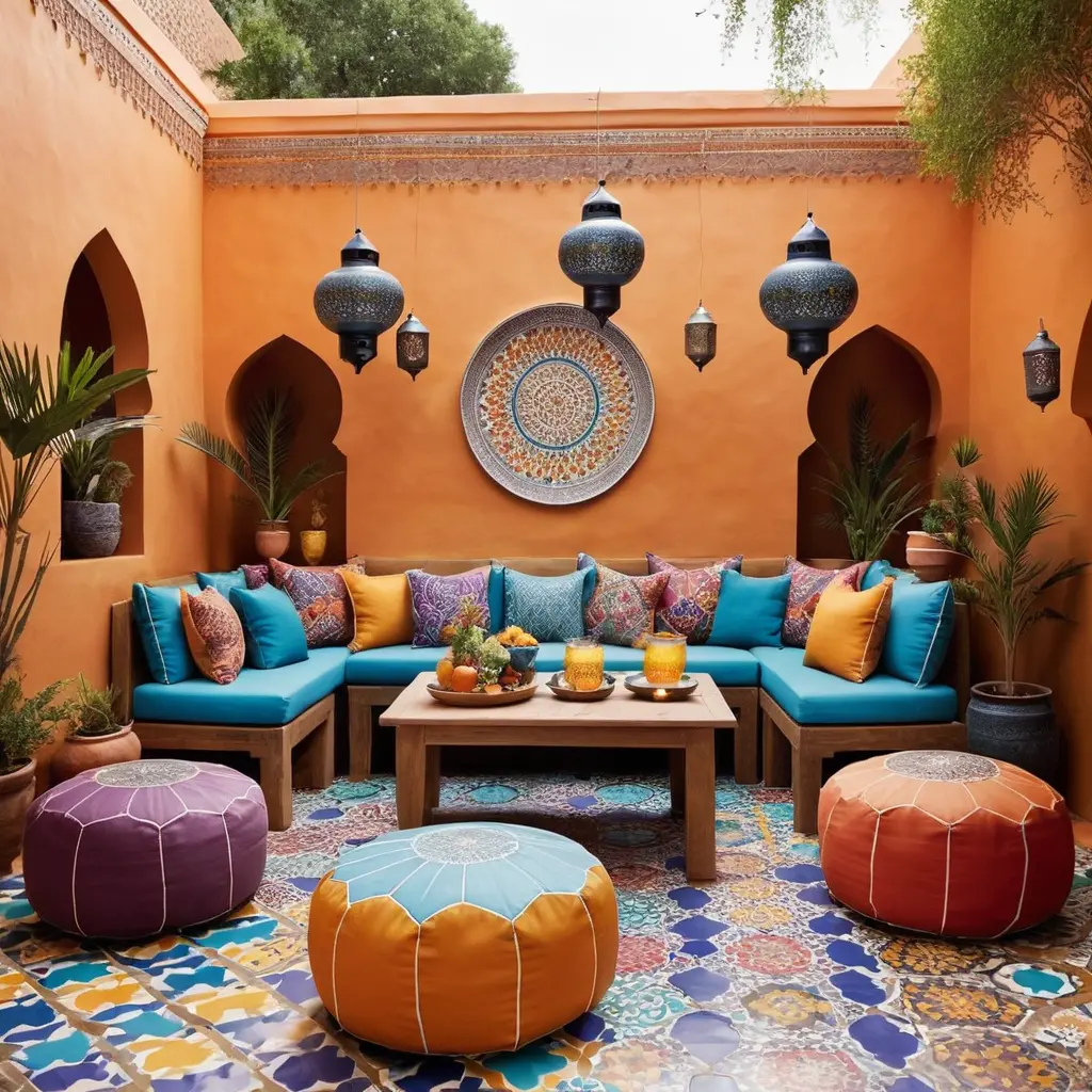 Colorful Moroccan Patio with Patterned Tiles