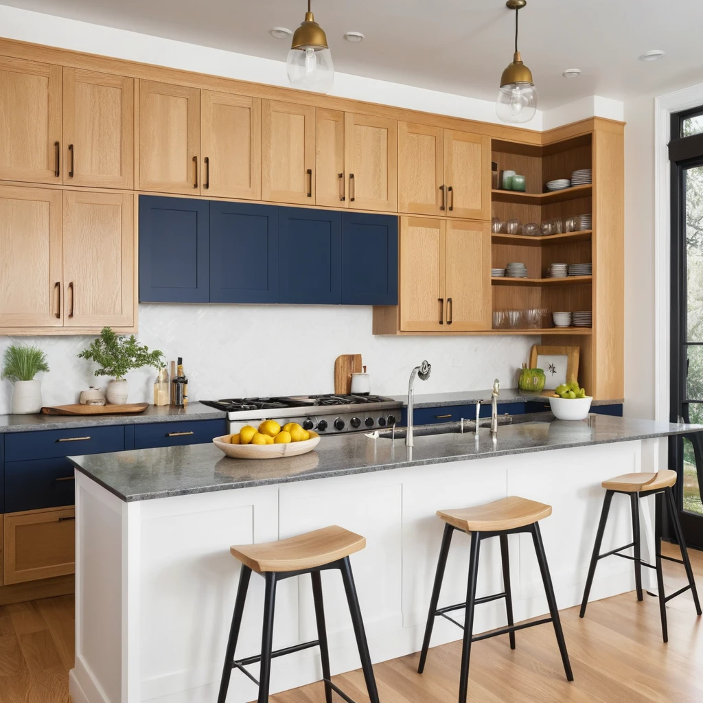 Contemporary White Oak Cabinets with Bold Accent Colors