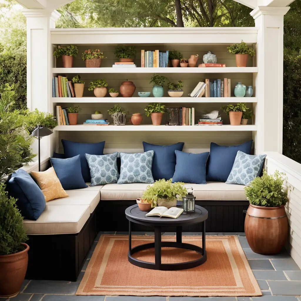 Cozy Nook Patio with Built-In Bookshelves