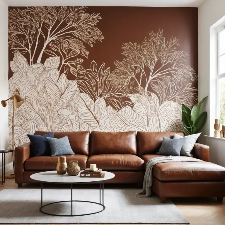 Dynamic Wall Murals with Brown Sofa