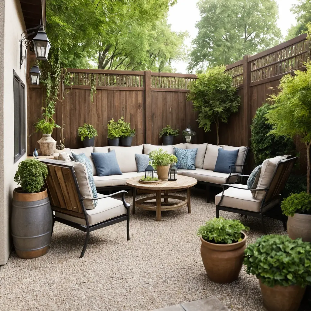 Elevated Gravel Patio with Rustic Furniture