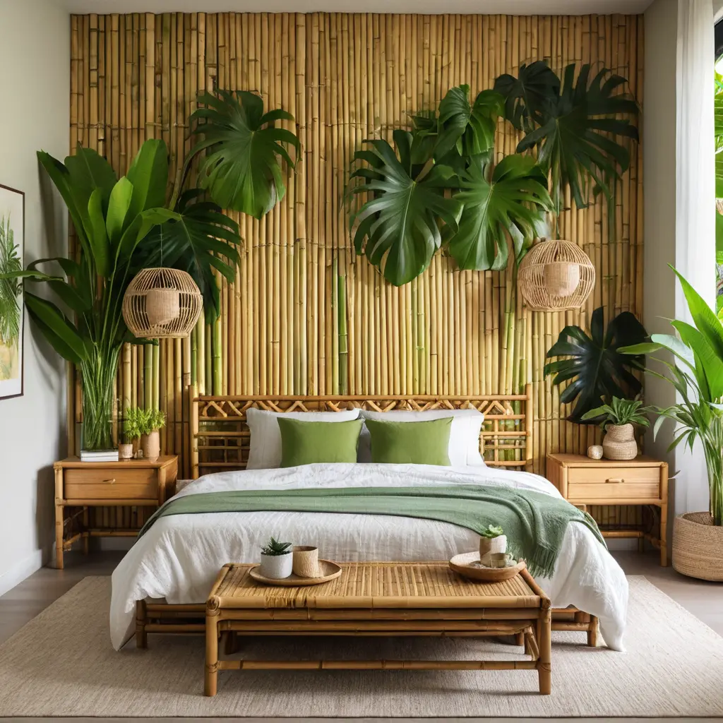 Exotic Bamboo Headboard Wall