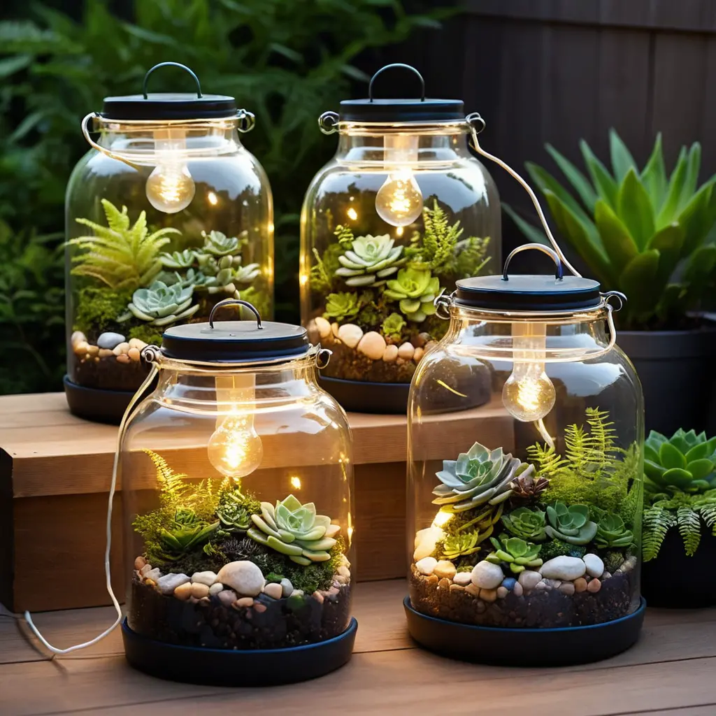 Fairy Lights Inside Terrariums for a Botanical Touch