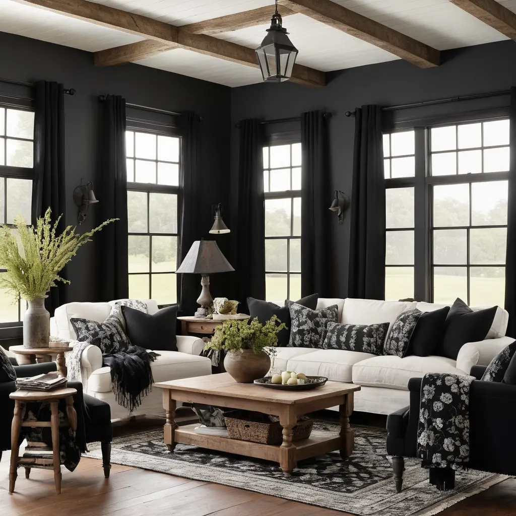 Farmhouse Chic with Black Curtains