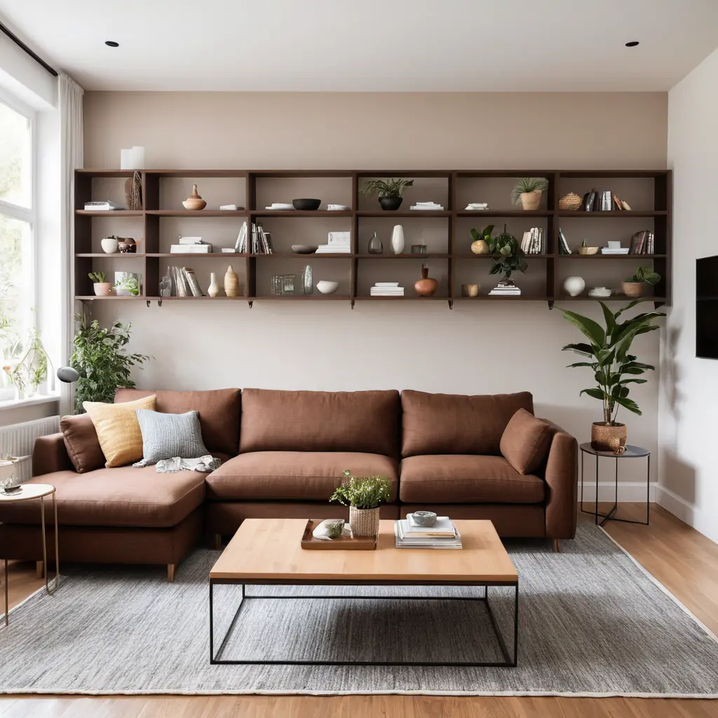 Floating Furniture Layout with Brown Sofa