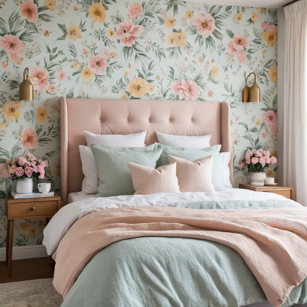 Floral Wallpaper Headboard Wall