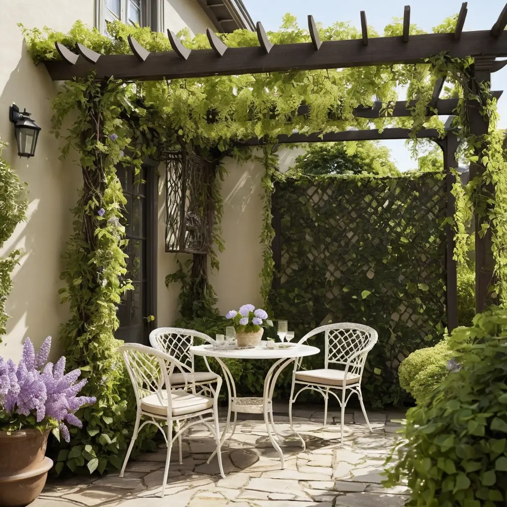 Garden Patio with Pergola and Climbing Vines