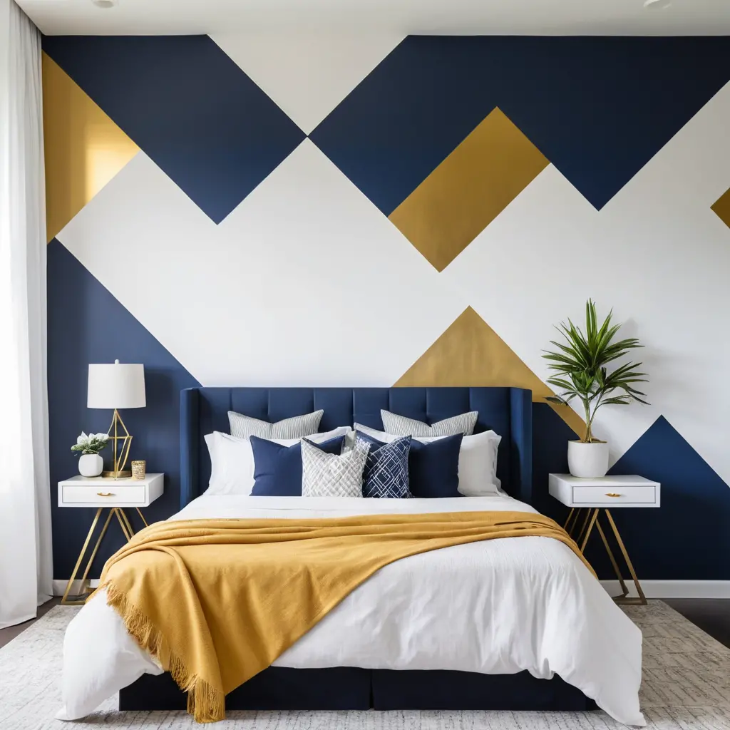 Geometric Painted Headboard Wall