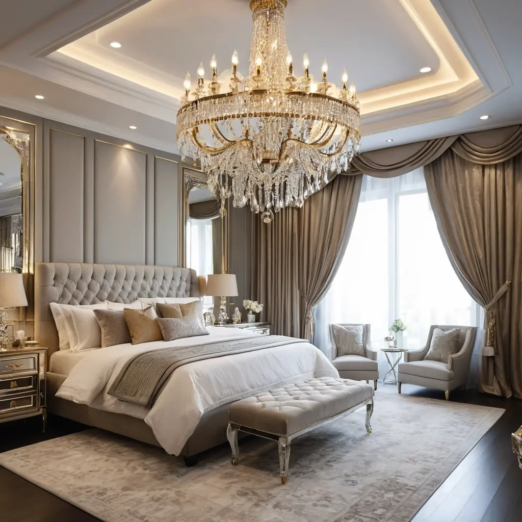 Glamorous Master Bedroom with Crystal Chandeliers