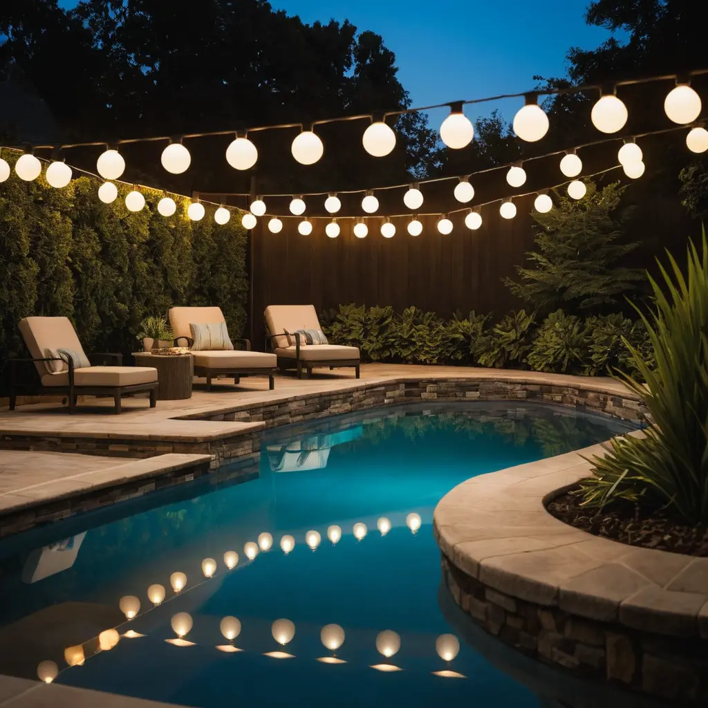 Globe Lights Around a Pool