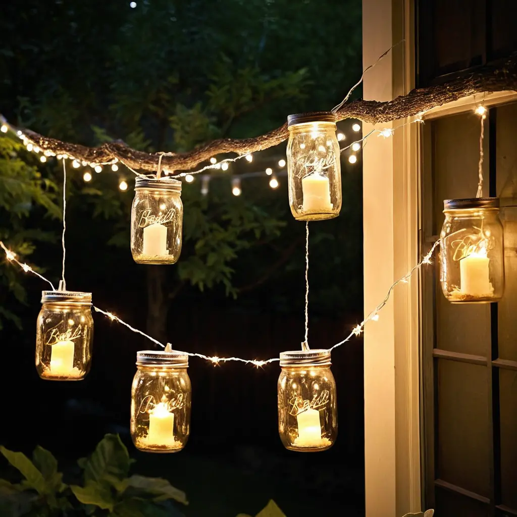 Hanging Fairy Lights Inside Mason Jars