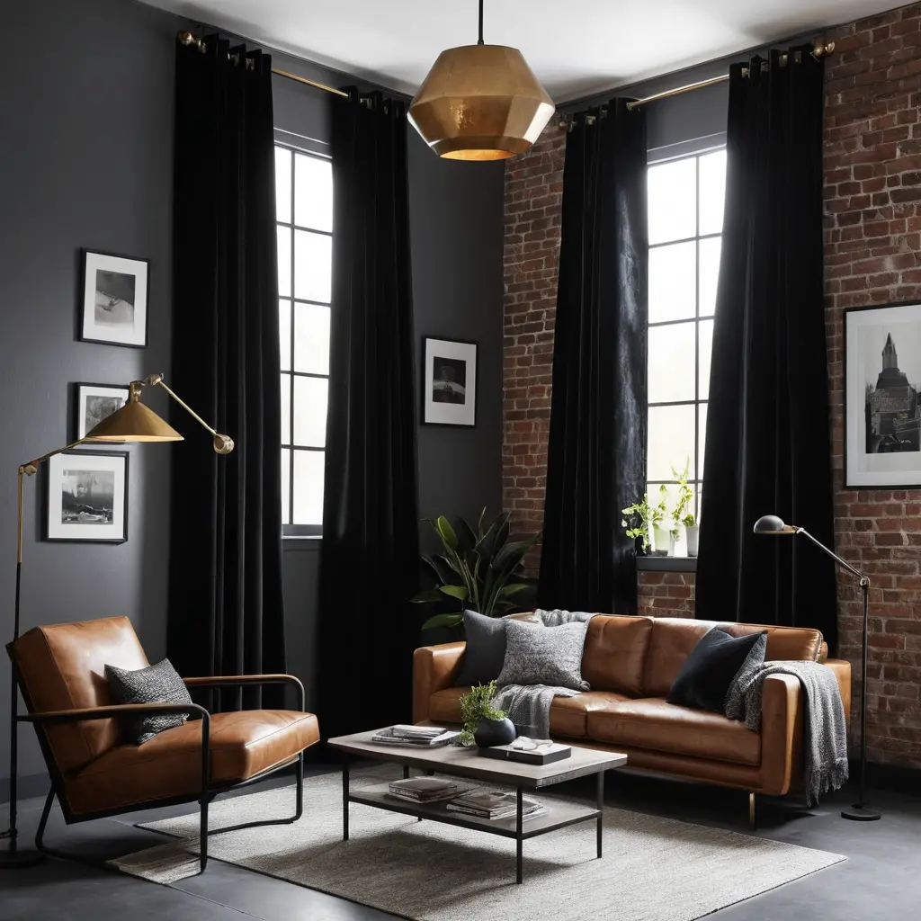 Industrial Style with Black Curtains