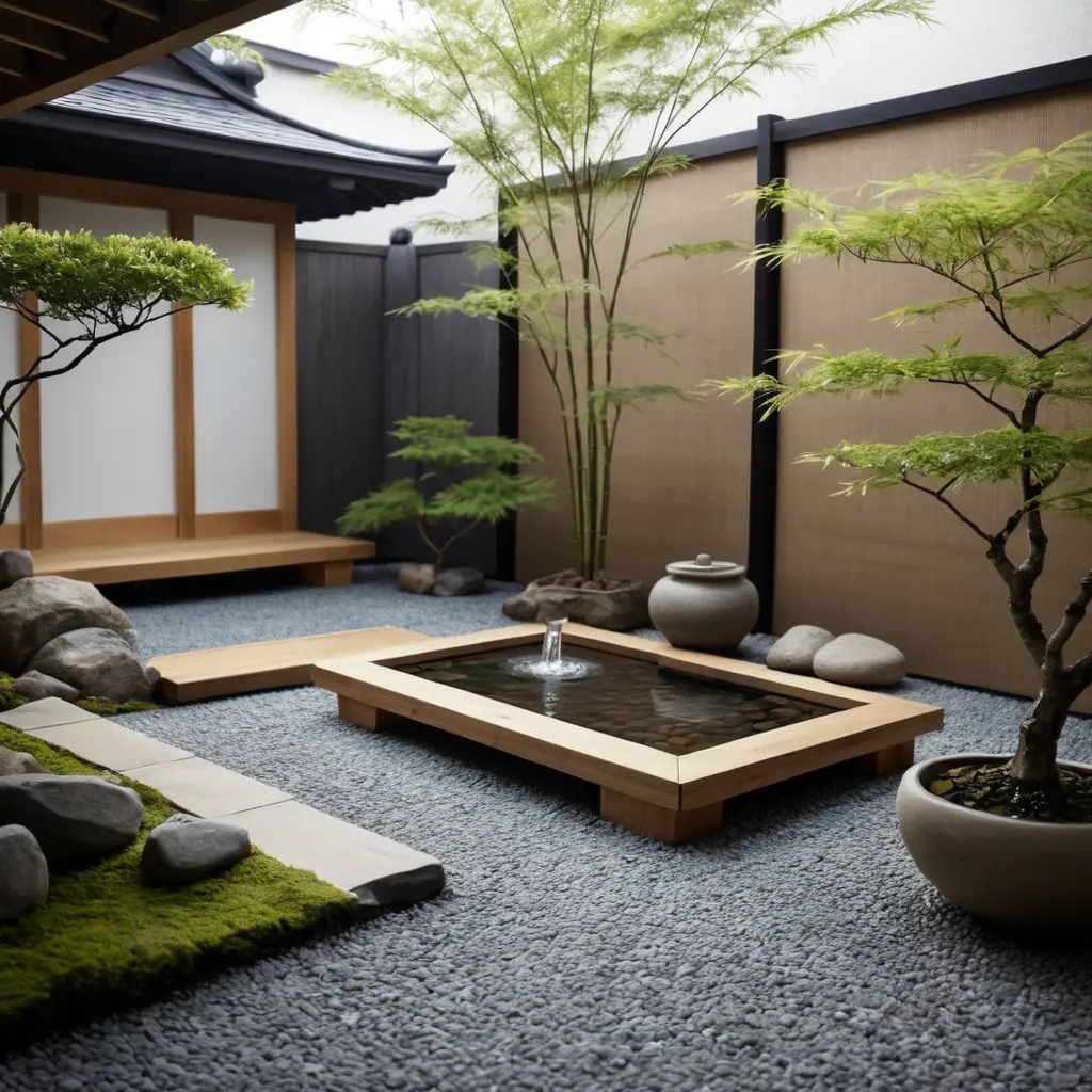 Japanese Zen Patio with Water Features