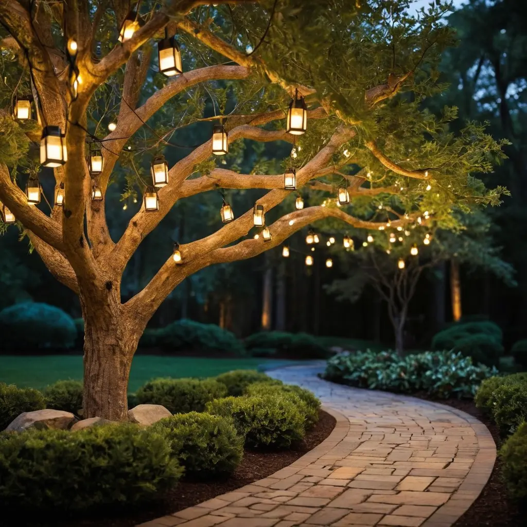 Lantern Lights on a Tree Trunk