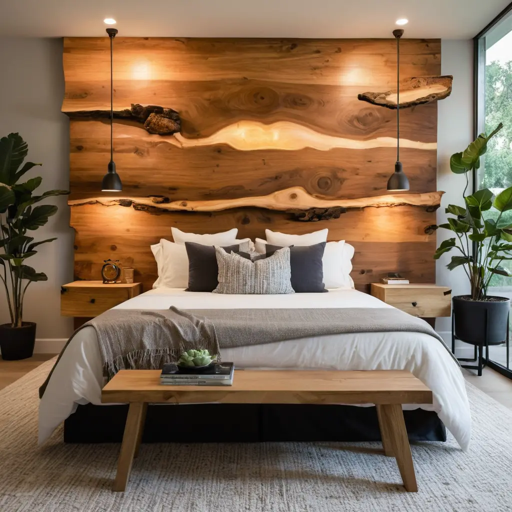 Live Edge Wood Headboard Wall