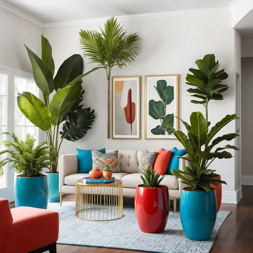 Lush Greenery with Colorful Planters