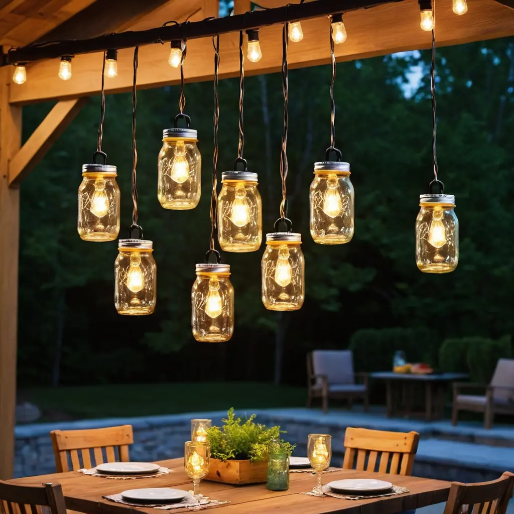 Mason Jar Chandelier with Lights