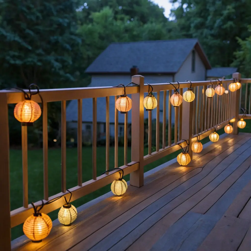 Mini Lantern String Lights on Deck Railings