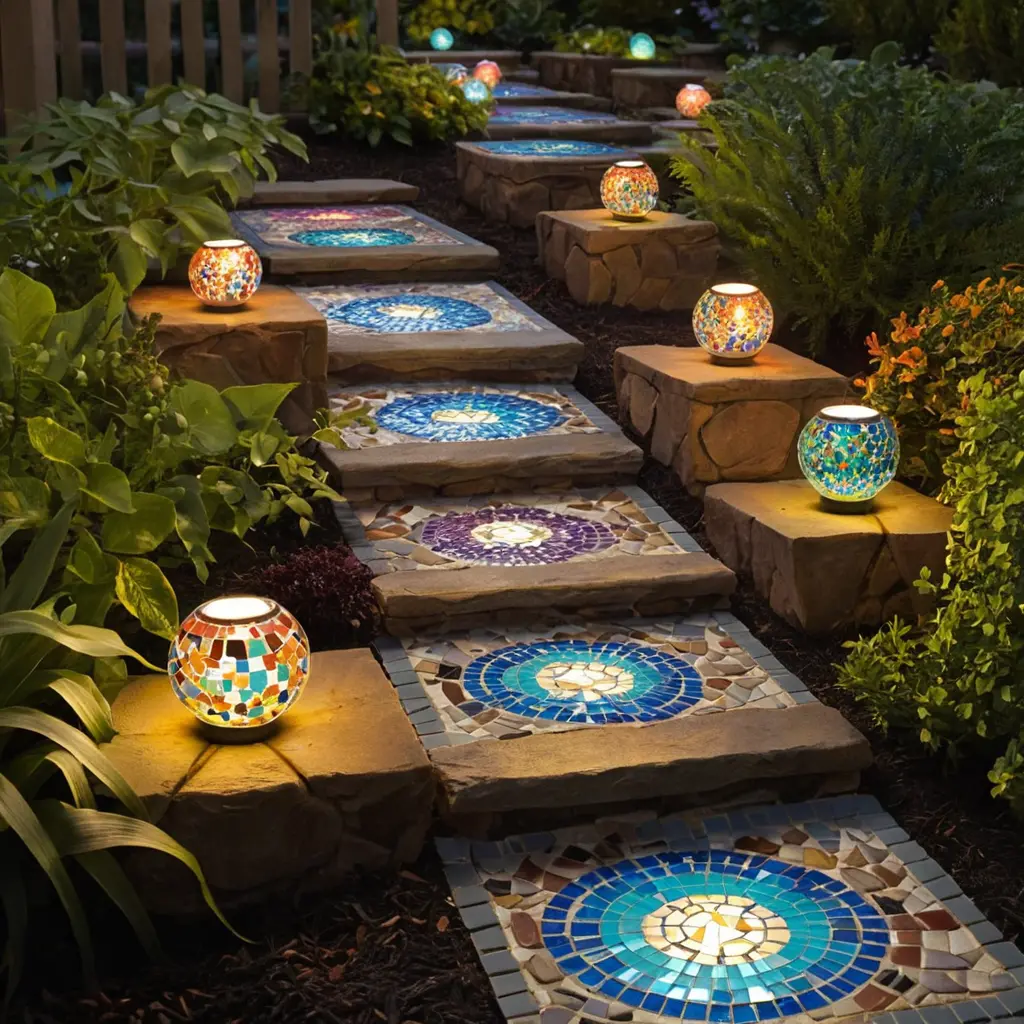 Mosaic Glass Pathway Lights for a Colorful Glow