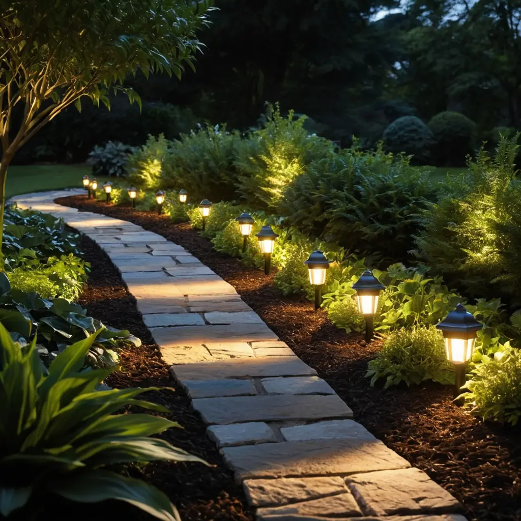 Pathway Lights Built into Garden Borders