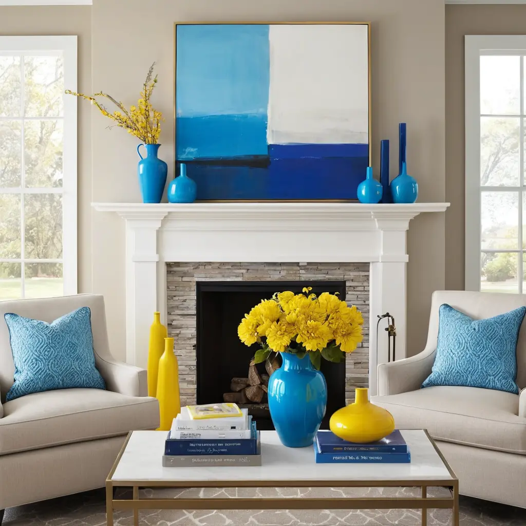 Pop of Color in a Mantelpiece