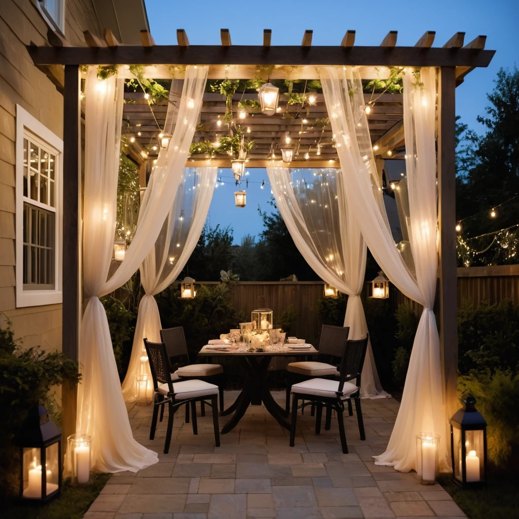 Romantic Patio with Canopy Drapes